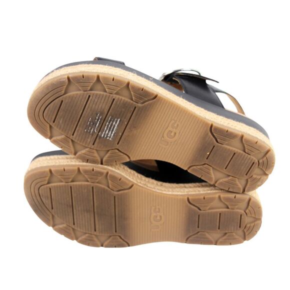 UGG BLACK GENUINE LEATHER OPEN TOE WEDGE BUCKLE SLINGBACK SANDALS SHOES Sz 9/40 - Picture 8 of 10